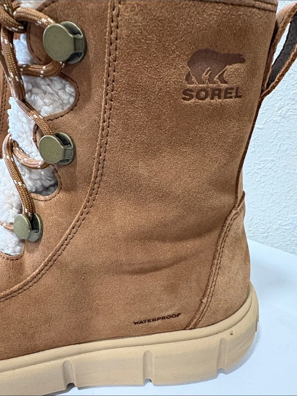 Sorel Explorer III Joan Cozy Shearling-Lace Winter Boots in Brown